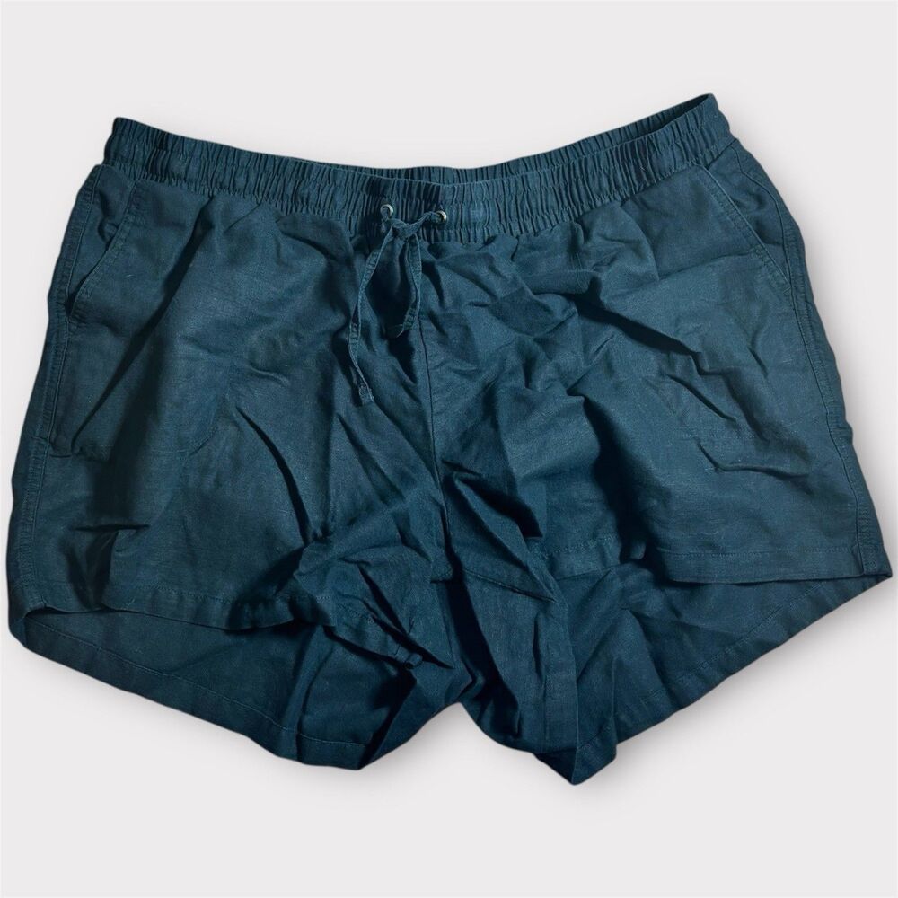 Amazon Essentials Women Black Linen Cotton Blend Drawstring Waist Shorts Size 2X